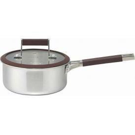 夏の贈り物お中元 片手鍋16cm エムデザイン 1.4L 本体：ステンレス3層（ステンレス鋼・アルミニウム合金）、蓋：ガラス（全面物理強化）、取っ手・ツマミ：ステンレス鋼・シリコーンゴム