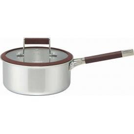 夏の贈り物お中元 片手鍋18cm エムデザイン 2L 本体：ステンレス3層(ステンレス鋼・アルミニウム合金）、蓋：ガラス（全面物理強化）、取っ手・ツマミ：ステンレス鋼・シリコーンゴム