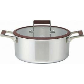 夏の贈り物お中元 両手鍋22cm エムデザイン 3.7L 本体：ステンレス3層（ステンレス鋼・アルミニウム合金）、蓋：ガラス（全面物理強化）、取っ手・ツマミ：ステンレス鋼・シリコーンゴム