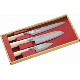 夏の贈り物お中元 鎚起包丁3本組セット（刺身包丁・三徳包丁・小出刃包丁） 関藤平 刺身包丁：刃渡り21cm、三徳包丁：刃渡り16.5cm、小出刃包丁：刃渡り10cm