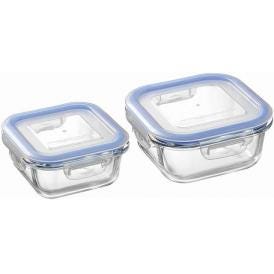 春の贈り物 耐熱ガラス容器2Pセット レッシュ 正角型小（12×12×5.8cm・300ml）・正角型大（14×14×6.5cm・510ml）×各1