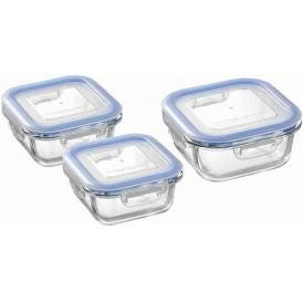 夏の贈り物お中元 耐熱ガラス容器3Pセット レッシュ 正角型小（12×12×5.8cm・300ml）×2、正角型大（14×14×6.5cm・510ml）×1