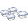 夏の贈り物お中元 耐熱ガラス容器4Pセット レッシュ 正角型小（12×12×5.8cm・300ml）×3、正角型大（14×14×6.5cm・510ml）×1