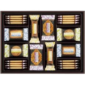 夏の贈り物お中元 サンフィガロ 三立製菓 サンドクッキー（チョコレート・ホワイトチョコ）×各8、ココナッツクッキー・スイートパイ・リーフパイ×各6、チョコレートパイ×4