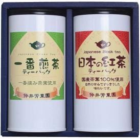 夏の贈り物お中元 鹿児島紅茶と豊味緑茶ティーバッグ詰合せ 仲井芳東園 一番煎茶ティーバッグ（5g×20p）・日本の紅茶ティーバッグ（3g×20p）×各1