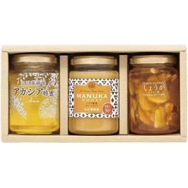 夏の贈り物お中元 マヌカ・蜂蜜・はちみつ漬セット 山田養蜂場 マヌカ蜂蜜MG50＋（クリームタイプ）・アカシア蜂蜜（ルーマニア産）・しょうがはちみつ漬（各200g）×各1