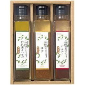 夏の贈り物お中元 ドレッシングセット 環境栽培 ゆず・野沢菜＆わさび・いちご（各150ml）×各1