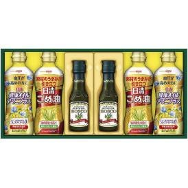 夏の贈り物お中元 ヘルシーオイル＆ボスコギフト 日清オイリオ 健康オイルアマニプラス・こめ油（各350g）・ボスコエキストラバージンオリーブオイル（140g）×各2