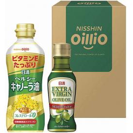 春の贈り物 ヘルシーオイル＆ＥＸＶオリーブオイルギフト 日清オイリオ ヘルシーキャノーラ油（350g）・エキストラバージンオリーブオイル（145g）×各1
