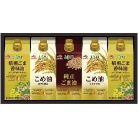 夏の贈り物お中元 オイルセレクションギフト 味の素 こめ油（350g）・焙煎ごま香味油（300g）×各2、純正ごま油（300g）×1