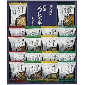 夏の贈り物お中元 道場六三郎 フリーズドライ ギフト ろくさん亭 三ツ葉と卵のスープ・たまごスープ・かきたま味噌汁赤だし仕立・わかめと油あげの味噌汁×各4、ふかひれスープ・昆布と野菜の味噌汁×各1