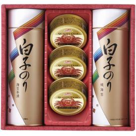 夏の贈り物お中元 海苔・かに缶詰合せ 白子のり まるずわいがにほぐし肉（55g）×3、焼のり12袋詰（8切5枚）・のり茶漬け（10袋）×各1