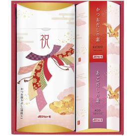 夏の贈り物お中元 ハレの日ギフト かつお節詰合せ マルトモ 花つや削りパック（2g×14袋）・かつおだしの素・あごだしの素（各4g×12袋）×各1