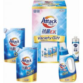 夏の贈り物お中元 アタック抗菌EXバラエティーギフト 花王 アタック抗菌EX詰替用（590g）×2、アタック抗菌EX（750g）・キュキュットクリア除菌（220ml）×各1