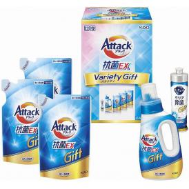春の贈り物 アタック抗菌EXバラエティーギフト 花王 アタック抗菌EX詰替用（590g）×3、アタック抗菌EX（750g）・キュキュットクリア除菌（220ml）×各1