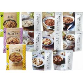 春の贈り物 キャリーボックスDeli DON IZAMESHI 出汁のきいた牛丼（365g）・和風出汁のカレー丼（310g）・大豆たっぷりカレーリゾット（300g）・きのこと鶏の玄米スープごはん