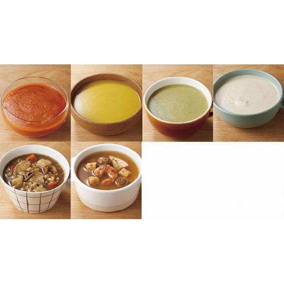 夏の贈り物お中元 IZAMESHI SOUP セット ガスパチョ・7種野菜のコーンポタージュ・枝豆とブロッコリーのグリーンスープ・アホブランコ・ポルチーニ茸とハト麦のスープ・トムヤムクン（各180g）02