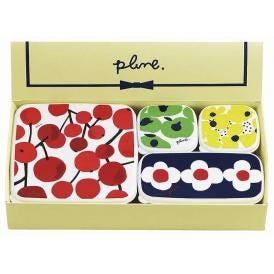 夏の贈り物お中元 シール容器4点セット・B プルーン 正角型小（6.8×6.8×4.6cm・130ml)×2、長角型（13.6×7×4.6cm・290ml）・正角型大（13.9×13.9×4.6cm・