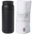 夏の贈り物お中元 ボトル340ml＆今治タオル AMli HOME ブラック ボトル：直径6.5×16.7cm、ウォッシュタオル：34×30cm ★保温効力：55℃以上（6時間）、保冷効力：9℃以下（