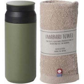 春の贈り物 ボトル340ml＆今治タオル AMli HOME オリーブ ボトル：直径6.5×16.7cm、ウォッシュタオル：34×30cm ★保温効力：55℃以上（6時間）、保冷効力：9℃以下（