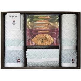夏の贈り物お中元 モロゾフ ファヤージュ・今治タオルギフト ウォッシュタオル（28×30cm）・ファヤージュ（アーモンド&ミルクチョコレート・アーモンド&ホワイトチョコレート・ヘーゼルナッツ&スイート