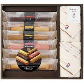 春の贈り物 グリーンモードエコドットタオル＆スティックケーキギフト 今治タオル＆スイーツ フェイスタオル（34×80cm）×2、スティックケーキ（プレーン・チョコ・チーズ・レモンティー・ストロベ