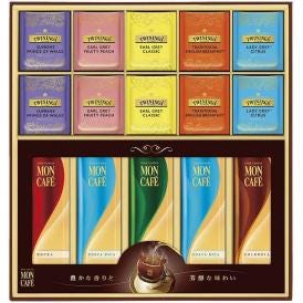 夏の贈り物お中元 ドリップコーヒー＆ティーバッグ 詰合せギフト モンカフェ＆トワイニング シュープリームプリンスオブウェールズ・トラディショナルイングリッシュブレックファスト・レディグレイシトラス・ア