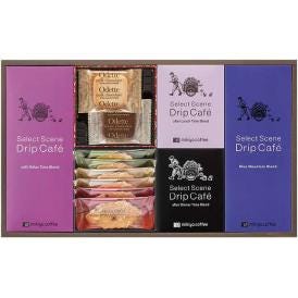 夏の贈り物お中元 セレクトシーンドリップコーヒー＆モロゾフ焼菓子詰合せ 三喜屋珈琲 リラックスタイムブレンド・ブルーマウンテンブレンド（各10g）×各6、ランチタイムブレンド・ディナータイムブレンド（