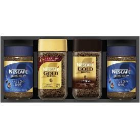 夏の贈り物お中元 プレミアムレギュラーソリュブルコーヒーギフトセット ネスカフェ ネスカフェ香味焙煎ひとときの贅沢（65g）×2、ネスカフェゴールドブレンド・ネスカフェゴールドブレンドコク深め（各80