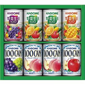 夏の贈り物お中元 すこやかファミリーギフト カゴメ 野菜生活100オリジナル・100CANピーチブレンド（各160g）×各2、野菜生活100（ベリーサラダ・マンゴーサラダ）・100CAN（アップル・グ
