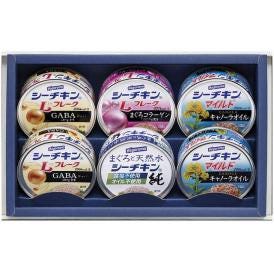 夏の贈り物お中元 シーチキンギフト はごろもフーズ シーチキンマイルドキャノーラオイル・シーチキンLフレークGABA入り（各70g）×各2、シーチキンLフレークコラーゲン入り・まぐろと天然水で作ったシ