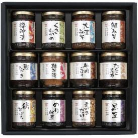夏の贈り物お中元 山海探幸 酒悦 鯛みそ・黒豆・大葉みそ（各100g）・のり佃煮（95g）・福神漬・えのきだけ（各90g）・くきわかめ（75g）・鮭茶漬（60g）・牛肉ごぼう（55g）・鶏そぼろ・たら