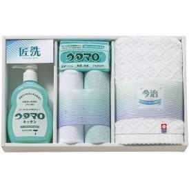 夏の贈り物お中元 石鹸・キッチン洗剤ギフト ウタマロ マイクロファイバークロス（中国）（25×25cm）×2、ウタマロキッチン（300ml）・ウタマロ石鹸（133g）・今治ウォッシュタオル（28×30