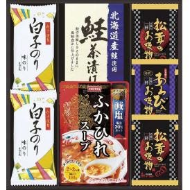 夏の贈り物お中元 贅沢フリーズドライとふかひれスープ 松茸のお吸物（4.2g）･白子のり（8切5枚）×各2、ふかひれスープ（160g）･北海道産鮭茶漬け（4g×2袋）･あわび入お吸物（4g）×各1