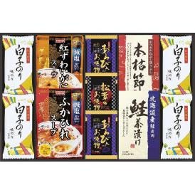 夏の贈り物お中元 贅沢フリーズドライとふかひれスープ 白子のり（8切5枚）×4、あわび入お吸物（4g）×2、ふかひれスープ･紅ずわいがにスープ（各160g）･松茸のお吸物（4.2g）･北海道産鮭茶漬け