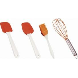 夏の贈り物お中元 ツールセット E&Hシリコン オレンジ スパチュラ（25×5cm）・スプーンスパチュラ（25.5×5.8cm）・ハケ（20.5×4cm）・泡立て（28×6cm）×各1