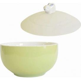 夏の贈り物お中元 シリコンふた付き レンジボウル グリーン ボウル：直径15×9cm、ふた：直径15.8×3.5cm