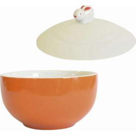 春の贈り物 シリコンふた付き レンジボウル オレンジ ボウル：直径15×9cm、ふた：直径15.8×3.5cm