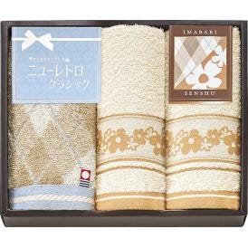 夏の贈り物お中元 フェイスタオル2P＆ハンドタオル 今治＆泉州 ニューレトロクラシック 今治フェイスタオル：34×70cm、泉州フェイスタオル：34×75cm、泉州ハンドタオル：34×35cm
