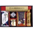春の贈り物 和の調味料詰合せ 伊賀越天然醸造醤油（200ml）・のり佃煮（80g）･鮭ほぐし（50g）・日本料理神谷監修かつおだし（4g×8袋）・白子だし塩のり（8切5枚）×各1