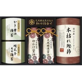 夏の贈り物お中元 天然醸造蔵仕込み 和心詰合せ 伊賀越 天然醸造蔵仕込み（卵かけ醤油・天然醸造醤油）（各200ml）・本枯れ鰹節（15g）・有明海産（牡蠣醤油海苔・明太子風味海苔）（各8切8枚）×各1