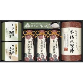 夏の贈り物お中元 天然醸造蔵仕込み 和心詰合せ 伊賀越 天然醸造蔵仕込み（卵かけ醤油・刺し身醤油・天然醸造醤油）（各200ml）・瀬戸内藻塩（50g）・本枯れ鰹節（15g）・有明海産（牡蠣醤油海苔・明