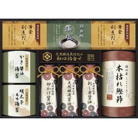 夏の贈り物お中元 天然醸造蔵仕込み 和心詰合せ 伊賀越 黄金割烹だしパック（8g×2袋）×2、天然醸造蔵仕込み（卵かけ醤油・刺し身醤油・天然醸造醤油）（各200ml）・瀬戸内藻塩（50g）・本枯れ鰹節
