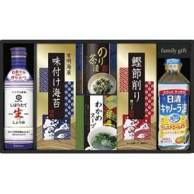 夏の贈り物お中元 キッコーマン生しょうゆ＆和食詰合せ キッコーマンしぼりたて生しょうゆ（450ml）・日清キャノーラ油（400g）・わかめスープ（5.3g×2袋）・のり茶漬（4.3g×2袋）・鰹節削り