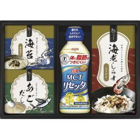 夏の贈り物お中元 日清MCTリセッタ＆和風詰合せ 日清MCTリセッタ（200g）・あごだし（6g×2）・海苔茶漬け（5.5g×2）・海老しらすふりかけ（3g×3）×各1