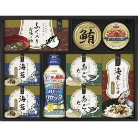 夏の贈り物お中元 日清MCTリセッタ＆和風詰合せ あごだし(6g×2)・海苔茶漬け(5.5g×2)×各2、日清MCTリセッタ（200g）・鮪油漬けフレーク（70g）・ニッスイ紅ずわいがにほぐし身（55