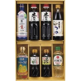 夏の贈り物お中元 食卓応援バラエティセット サンビシ本醸造しょうゆ（500ml）×2、伊賀越天然蔵のつゆ（500ml）・キッコーマンいつでも新鮮しぼりたて生しょうゆ（450ml）・日の出料理酒（400