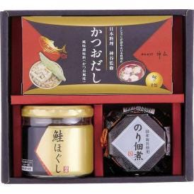 夏の贈り物お中元 海の恵詰合せ のり佃煮（80g）・鮭ほぐし（50g）・日本料理神谷監修かつおだし（4g×8袋）×各1