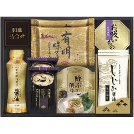 夏の贈り物お中元 白子のり＆マルコメ和風詰合せ 白子有明味のり・しじみ醤油味付海苔（各8切8枚）・マルコメ京懐石茄子のおみそ汁（11.5g）×各2、伊賀越天然醸造しょうゆ（200ml）・永谷園お吸いも