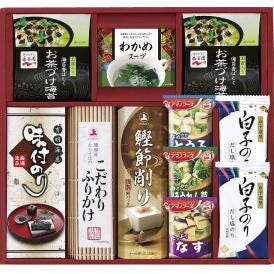 春の贈り物 アマノフーズ＆永谷園 食卓セット 永谷園お茶づけ海苔（6.3g×3袋）・白子だし塩のり（8切5枚）×各2、アマノとうふおみそ汁（10g）・アマノなすおみそ汁（9.5g）・アマノほうれ